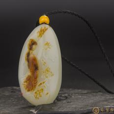 新疆和田玉紅皮白玉籽玉掛件 滿庭芳 55克
