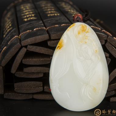 新疆和田玉黃皮一級(jí)白玉籽玉牌子 紅顏 56.5克