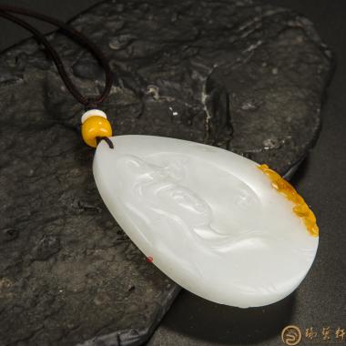 新疆和田玉黃沁皮羊脂白籽玉牌 花開(kāi)見(jiàn)佛 （客戶代賣） 44.2克