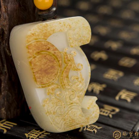 【琢藝軒】新疆和田紅皮白玉籽玉掛件 龍鳳福緣 57.6克