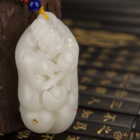 【琢藝軒】新疆和田紅皮一級(jí)白玉籽玉把件 財(cái)神 150克