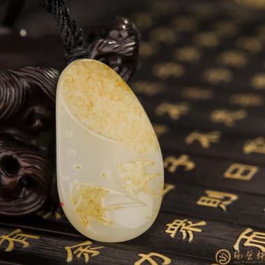 新疆和田黃皮白玉籽玉掛件 比翼 14.5克