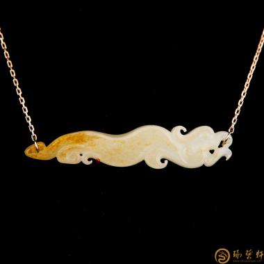 新疆和田黃皮籽玉18k鎖骨鏈 小飛獸 8.1克