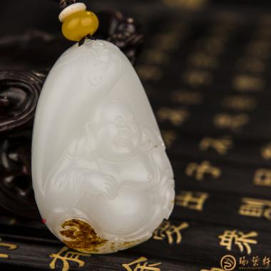 穆宇靜 新疆和田紅皮羊脂白籽玉掛件 彌勒佛 45克