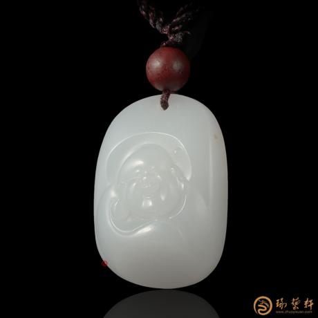 【琢藝軒】新疆和田白皮羊脂白籽玉掛件 彌勒佛 8.6克