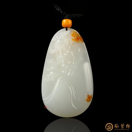 【琢藝軒】新疆和田黃皮一級白籽玉把件 鐘馗捉鬼 54克