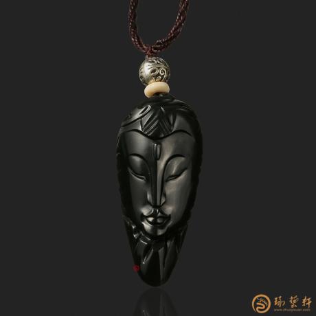 【琢藝軒】新疆和田墨碧籽玉掛件 觀音 21克
