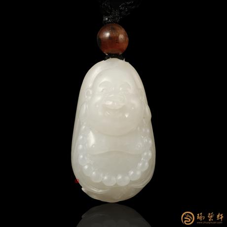 【琢藝軒】新疆和田黃皮白玉籽玉掛件 彌勒佛 10.2克