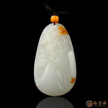 新疆和田黃皮一級(jí)白籽玉把件 鐘馗捉鬼 54克