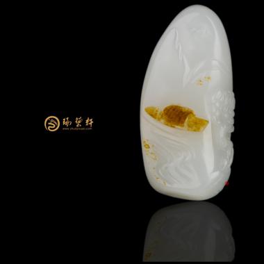 新疆和田黃沁皮羊脂白玉籽玉掛件 怡然 28.5克