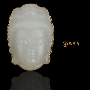 新疆和田籽玉18K金鑲玉掛件 觀音 6.3克