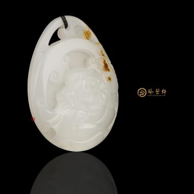 新疆和田黃皮羊脂白玉籽玉掛件 佛引福來 15克 