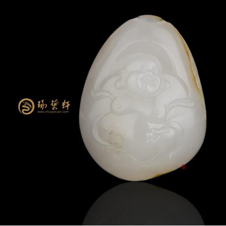 【琢藝軒】新疆和田灑金皮白玉籽玉掛件 佛引福來(lái) 16.6克（獨(dú)籽）