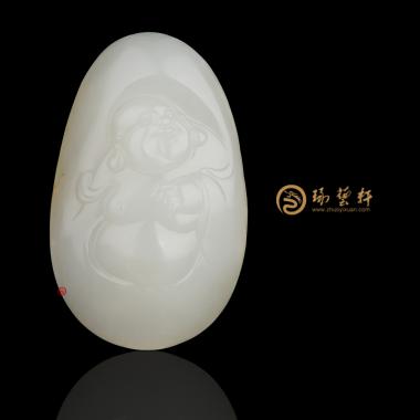新疆和田灑金皮白玉籽玉掛件 彌勒佛 18.4克（獨籽）