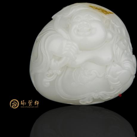 【琢藝軒】穆宇靜 新疆和田黃皮羊脂白籽玉把件 彌勒佛（獨籽） 184.2克