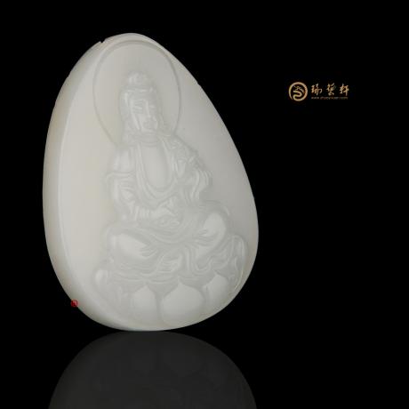 【琢藝軒】穆宇靜 新疆和田白皮一級白玉籽玉牌子 觀音 37克