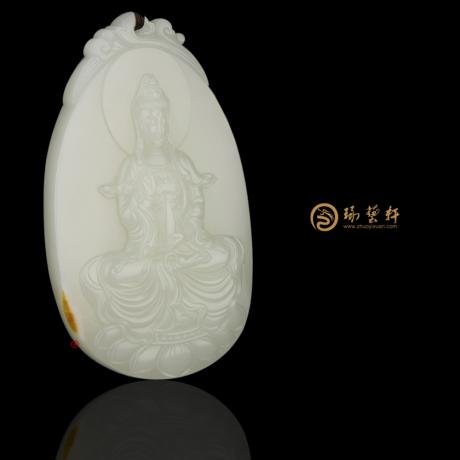 【琢藝軒】穆宇靜 新疆和田黃皮白玉籽牌子 觀音 109克