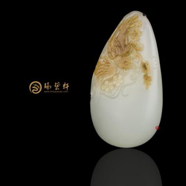 新疆和田玉紅沁白玉籽玉掛件  喜上眉梢  28克