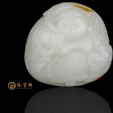 穆宇靜 新疆和田黃皮羊脂白籽玉把件 彌勒佛（獨(dú)籽） 184.2克