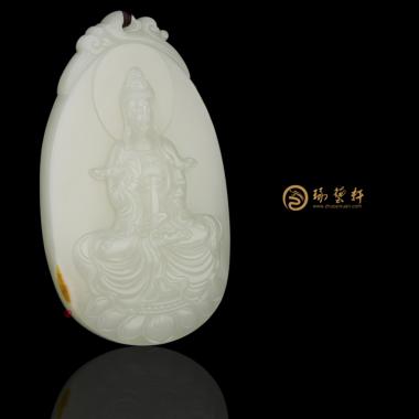 穆宇靜 新疆和田黃皮白玉籽牌子 觀音 109克