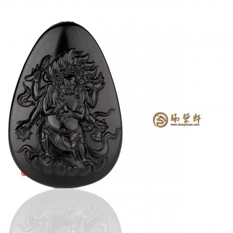 【琢藝軒】新疆和田墨碧籽玉掛件 黃財(cái)神 37克