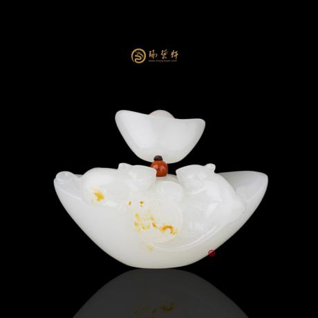 【琢藝軒】新疆和田黃皮一級白籽玉把件 老數(shù)錢 43.2克