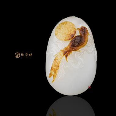 黃楊洪 新疆和田紅沁皮一級(jí)白籽玉掛件 錦上添花 23.3克