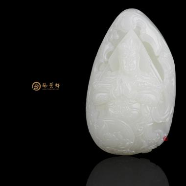 穆宇靜 新疆和田羊脂白玉把件 韋陀菩薩 109.5克