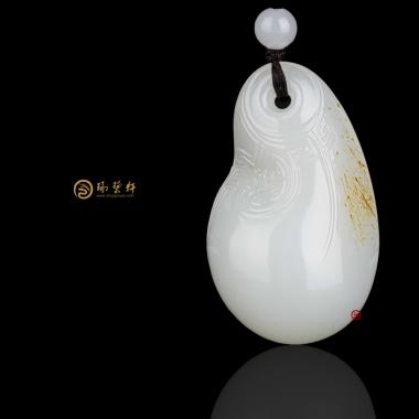 新疆和田黃皮白玉籽玉掛件 古韻 18克