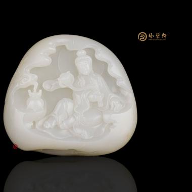 新疆和田白皮一級白籽玉擺件 觀音 183克
